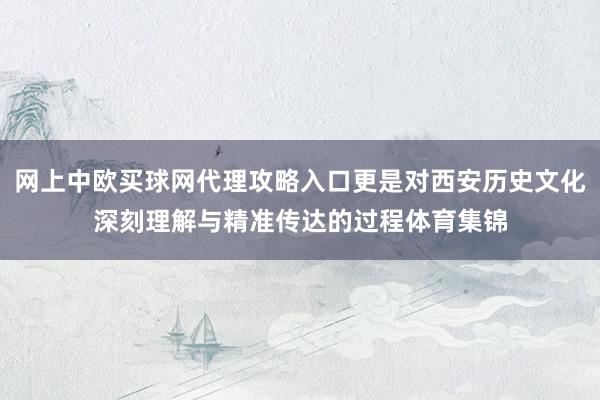 网上中欧买球网代理攻略入口更是对西安历史文化深刻理解与精准传达的过程体育集锦